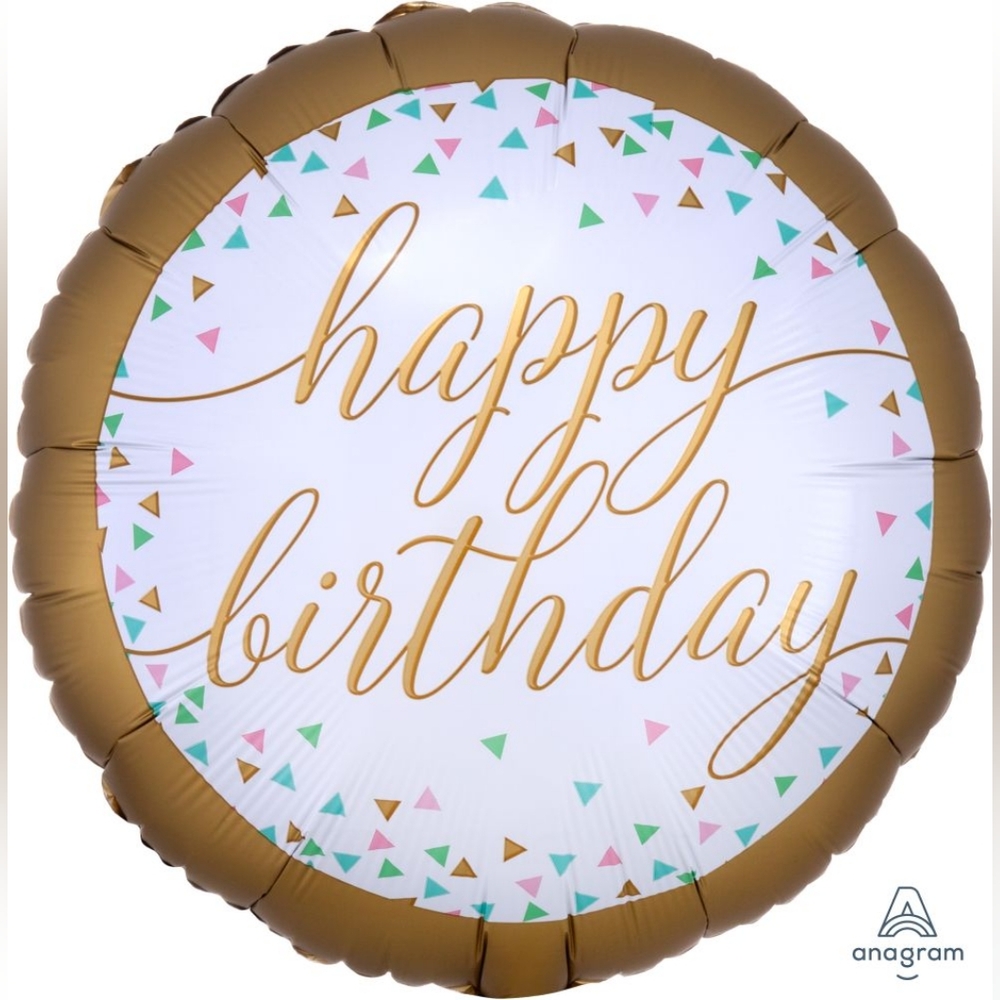 Anagram Gold and White Happy Birthday Balloon